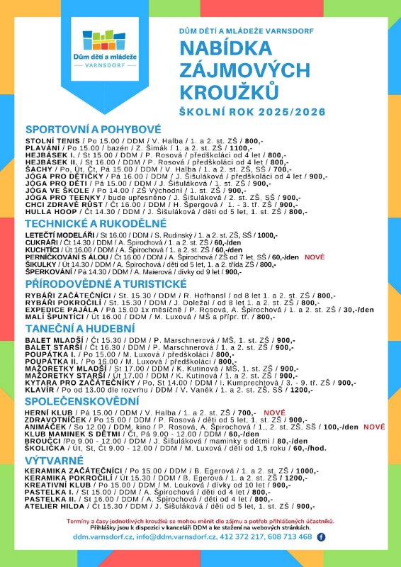 Přihlašování do zájmových kroužků na školní rok 2025/2026