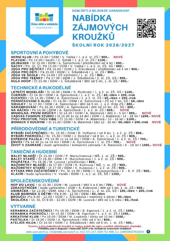 Přihlašování do kroužků na školní rok 2026/2027 zahájeno!