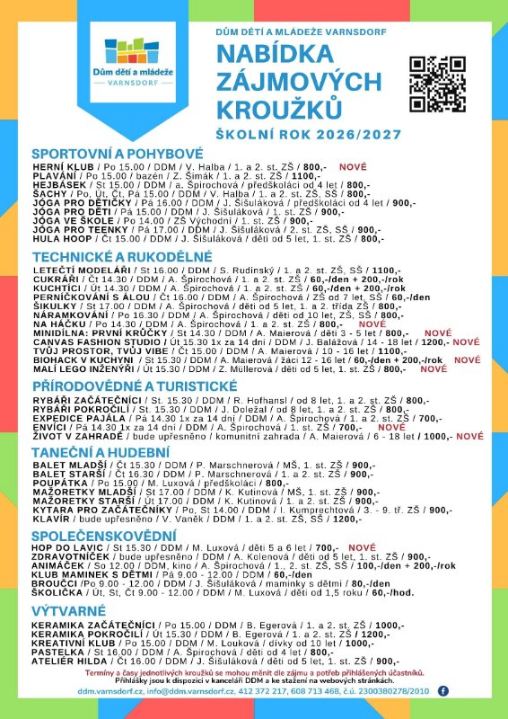 Přihlašování do kroužků na školní rok 2026/2027 zahájeno!